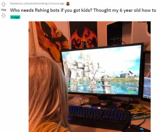 《新世界》玩家挖掘新玩法 让孩子帮忙挂机钓鱼