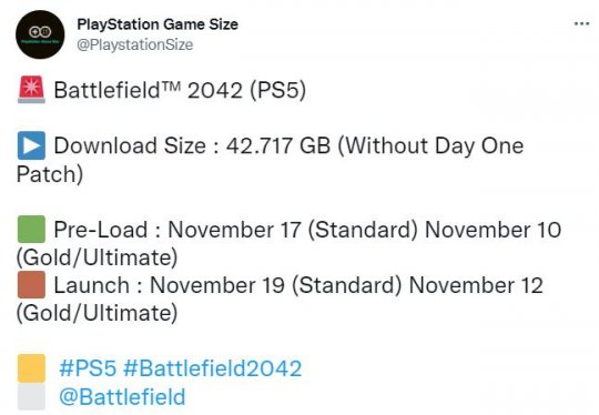《战地2042》PS5容量曝光 最早11月10日开始预载