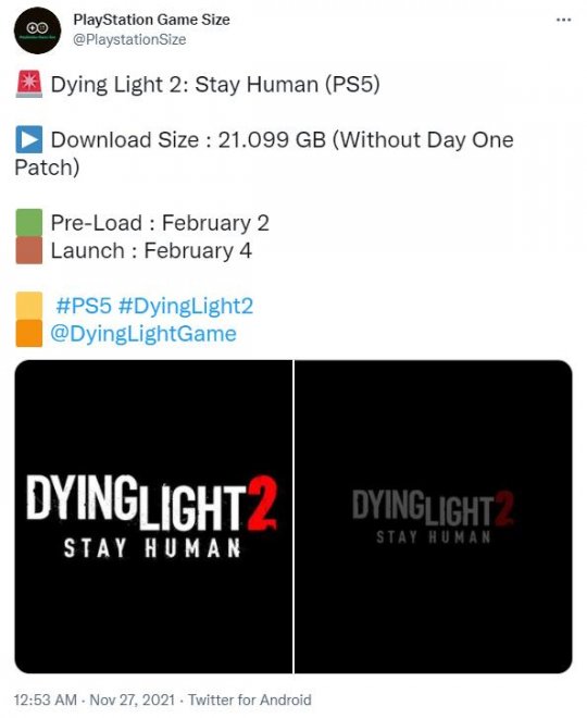 PS5版《消逝的光芒2》2月2日预装 文件大小21GB